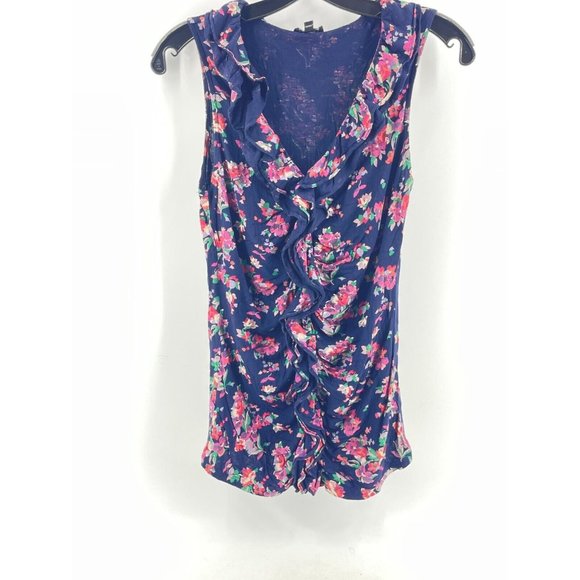 Express Women's Sleeveless Top Blouse Shirt Size SP Ruffled Front Floral Pattern - Picture 2 of 11